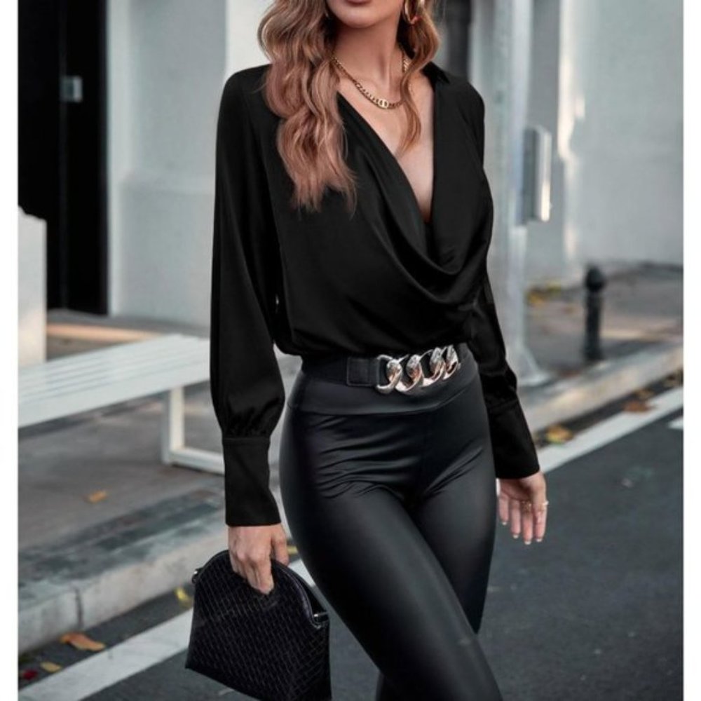 Drape Neck Blouse Black - Picture 4 of 6